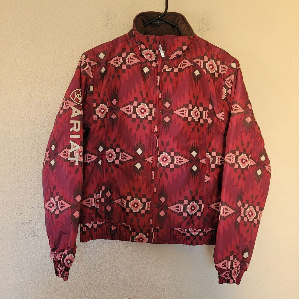 Ariat Coat Womens Small Red Western Stable Jacket Aztec Full Zip Cowgirl Alamo